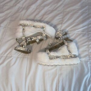 YRU fuzzy white sparkly platforms